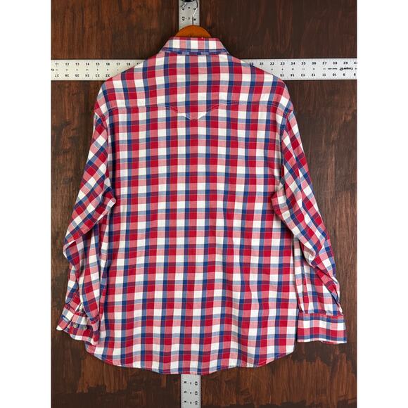 Wrangler Western‎ Button Plaid Long Sleeve Shirt RWB Red Blue Mens Large READ - Picture 7 of 7